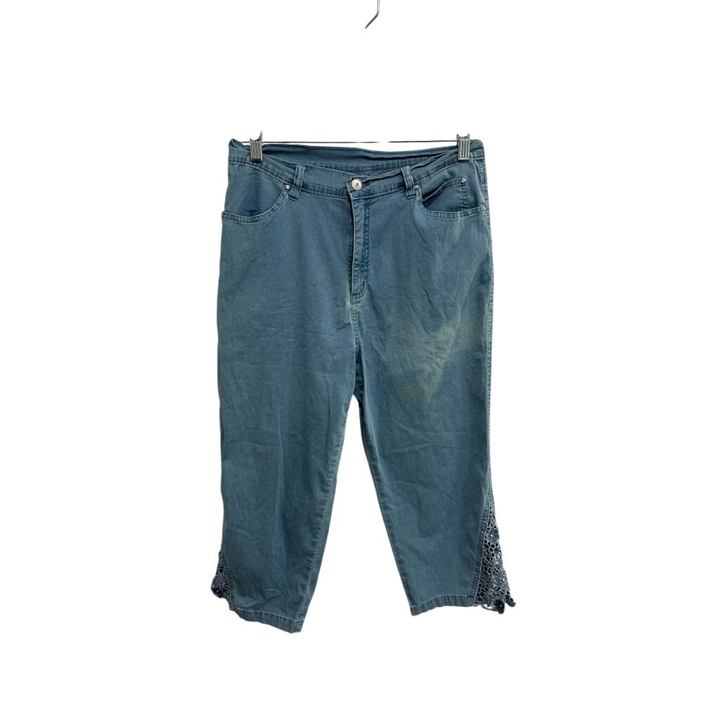 Lafei-Nier Womens Lace Detail Casual Fit Denim Capri Jeans Size 10 Boho Chic